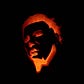 A pumpkin carved with the face of Michael Myers.